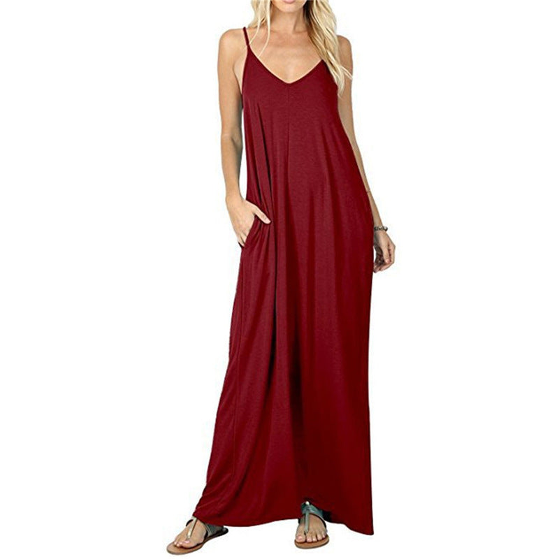 Damen Maxikleid mit verstellbaren Trägern und seitlichen Taschen