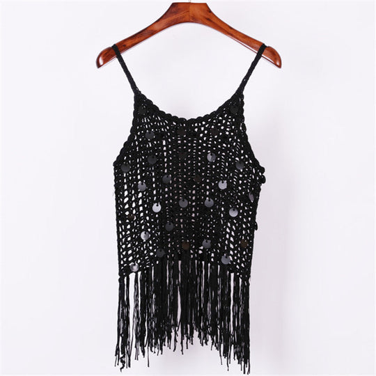Damen trendiges Häkel-Top mit fransigen Details