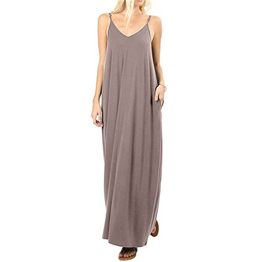 Damen Maxikleid mit verstellbaren Trägern und seitlichen Taschen