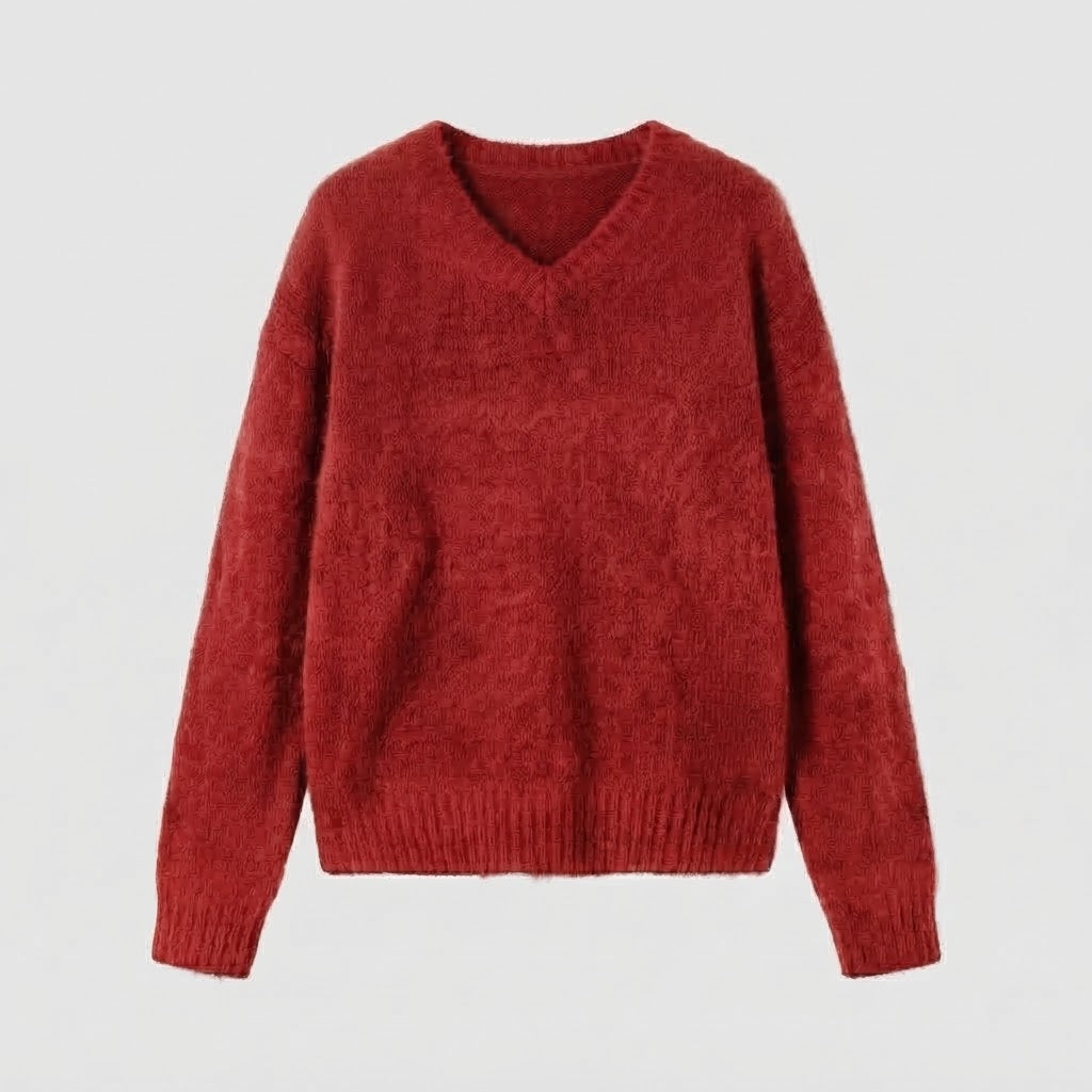 Damen Kuscheliger V‑Ausschnitt Mohair‑Blend Oversize‑Pullover mit gerippten Bündchen Shop Nory