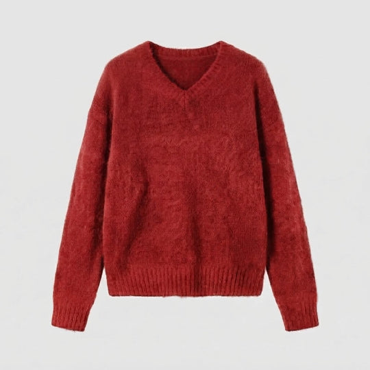 Damen Kuscheliger V‑Ausschnitt Mohair‑Blend Oversize‑Pullover mit gerippten Bündchen Shop Nory