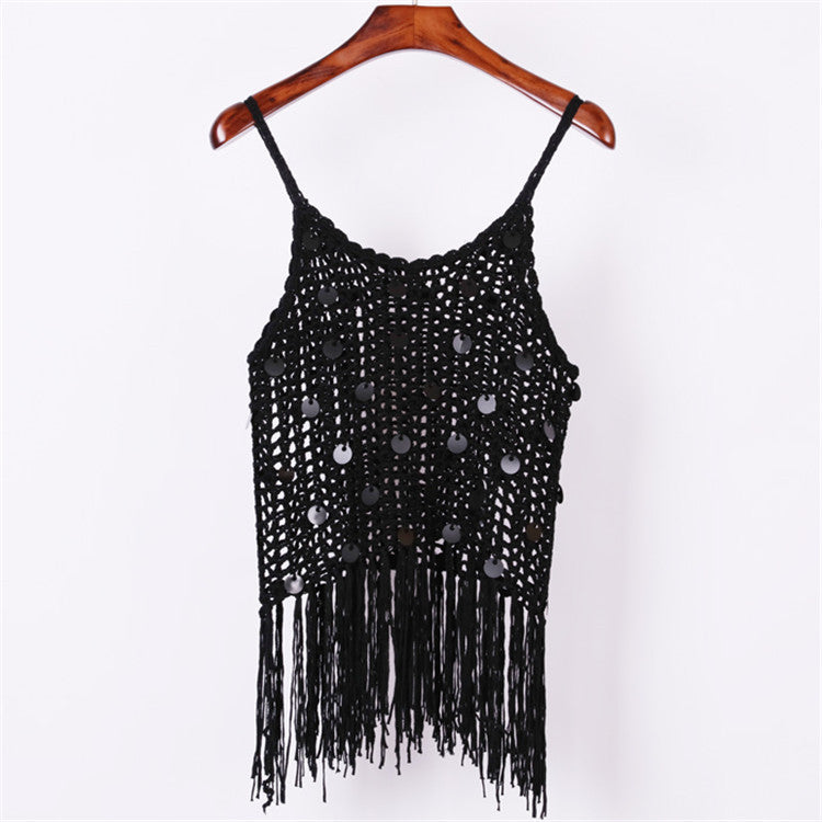 Damen trendiges Häkel-Top mit fransigen Details