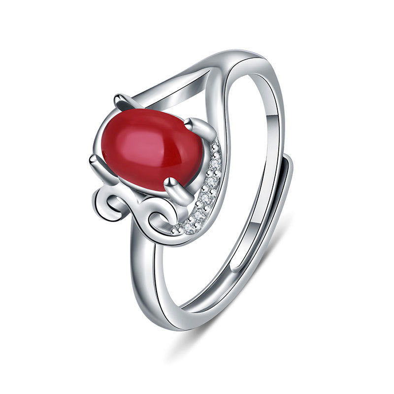 Damen eleganter Ring mit rotem Edelstein und filigranem Design Shop Nory