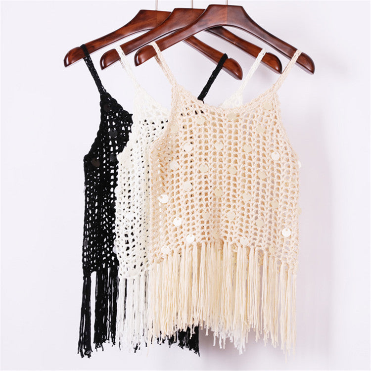 Damen trendiges Häkel-Top mit fransigen Details