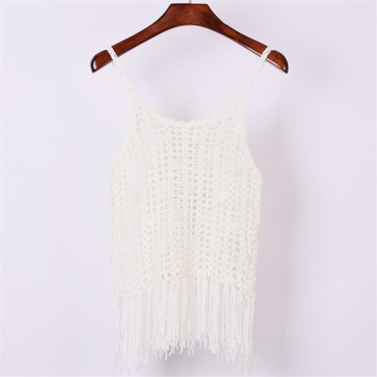 Damen trendiges Häkel-Top mit fransigen Details