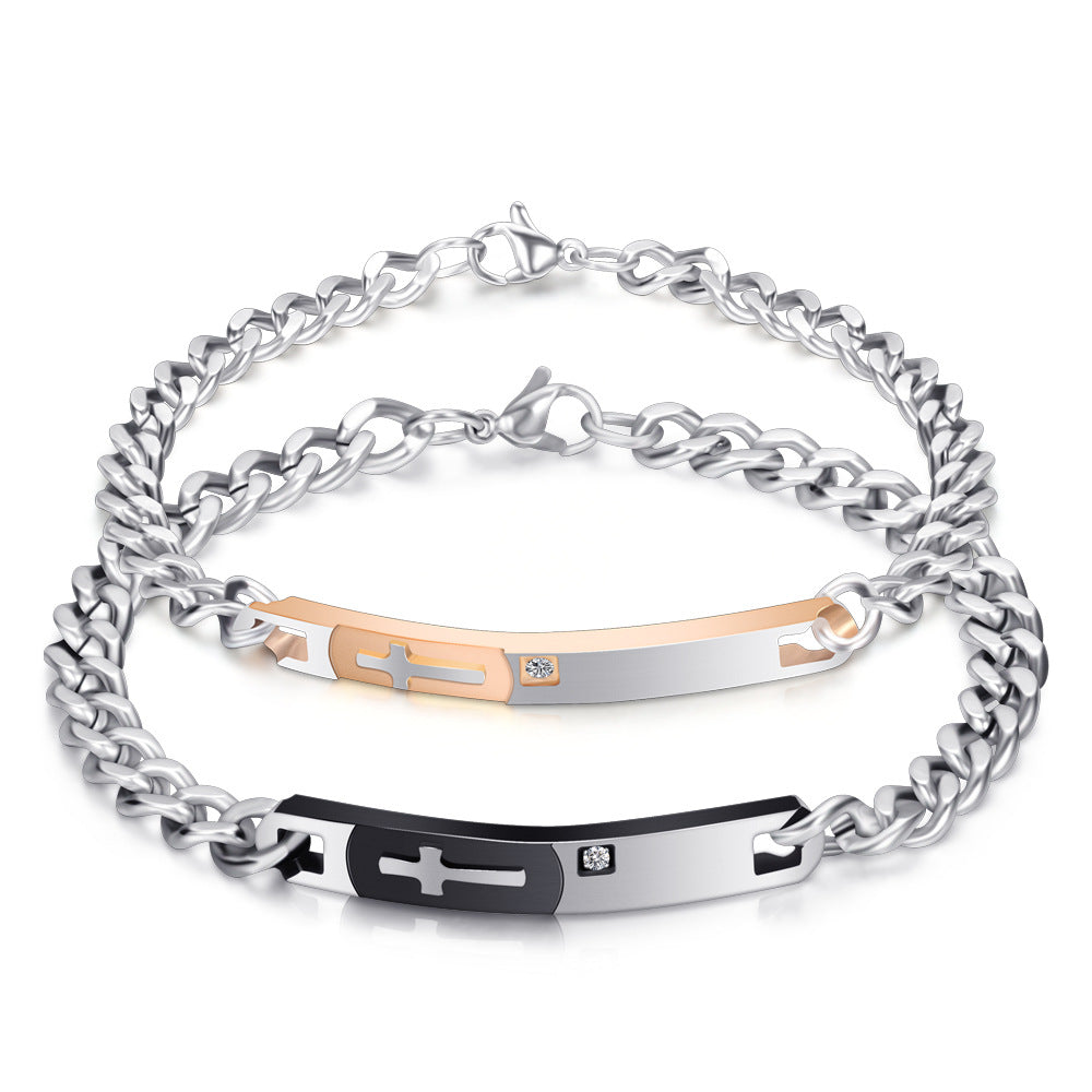 Damen modisches Edelstahlarmband mit gravierter Plakette und Zirkonia Shop Nory