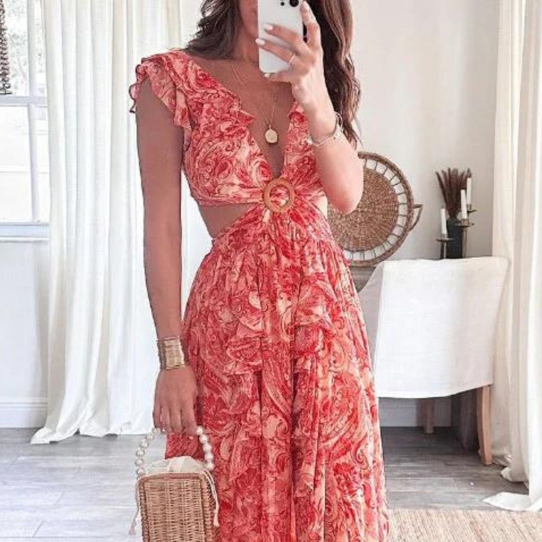 GShopnorylümtes Maxikleid mit Rüschenärmeln und ausgeschnittener Taille