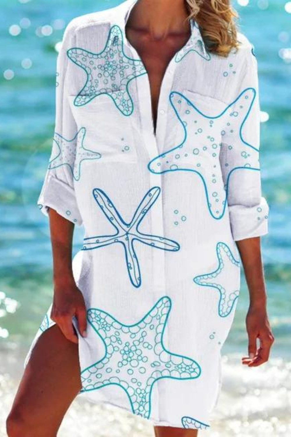 ShopNory - Lange Strandbluse mit Meeresmotiv