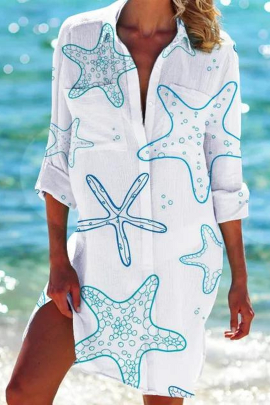 ShopNory - Lange Strandbluse mit Meeresmotiv