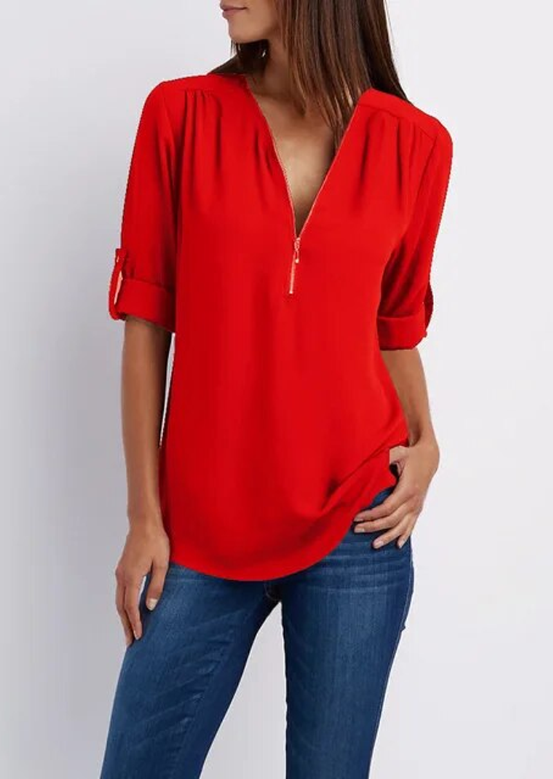 Chiffonbluse mit Reißverschluss