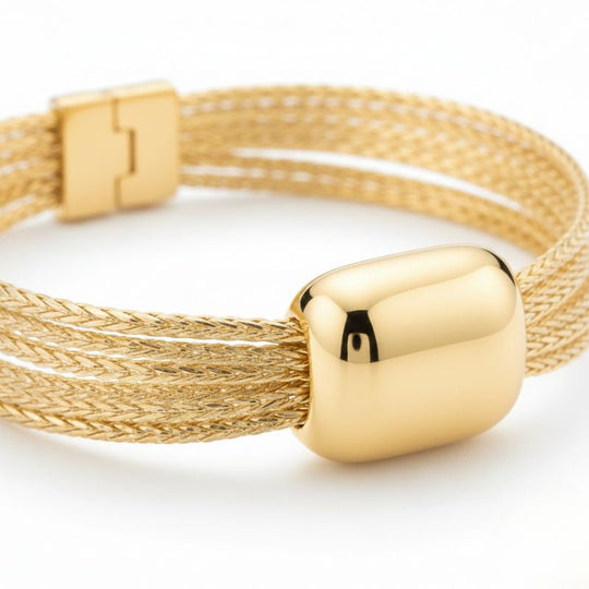Damen Geflochtenes Armband mit Glattem Mittelteil in Silberoptik | Shop Nory