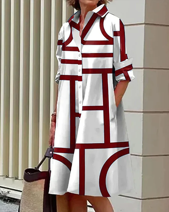 Kleid mit Taschen und Geometrischem Aufdruck
