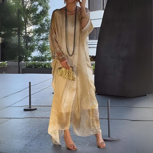 Bauchbedeckendes Seiden-Chiffon-Kleid