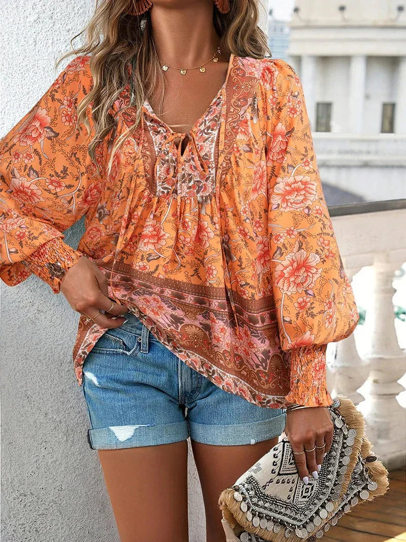 Blumenbluse Mit Langen Ärmeln Für Damen