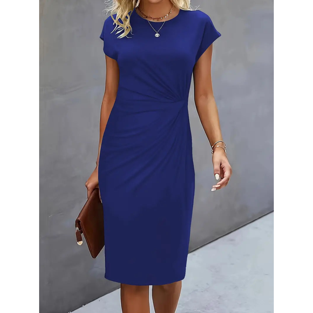 Damen Taillenakzent Stil Kleid Kurzärmlich