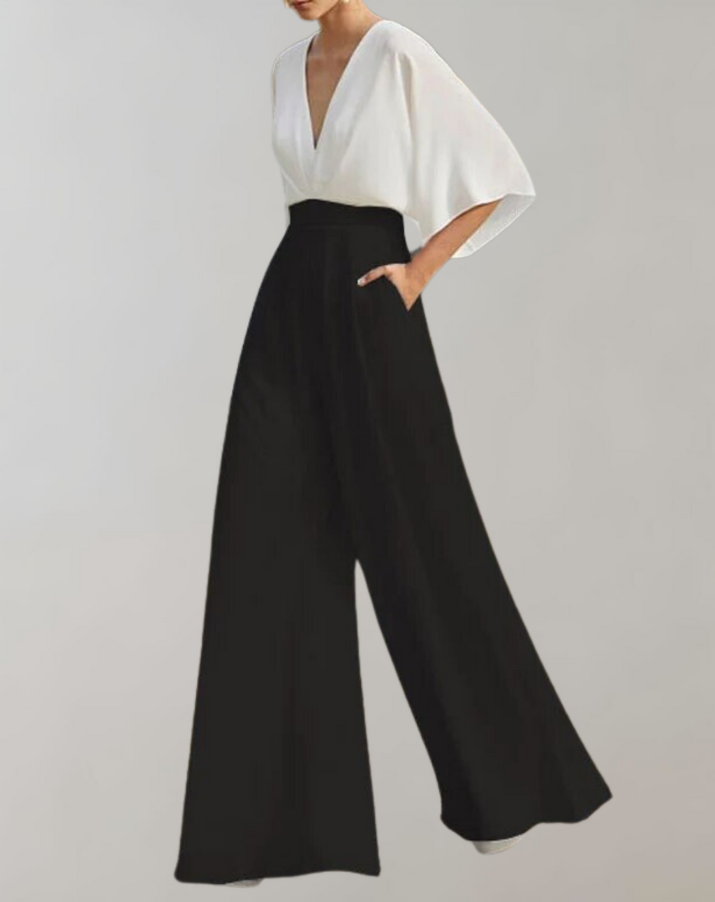 ShopNory Damen Jumpsuit mit V-Ausschnitt und weitem Bein