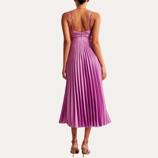 ShopNory | Midi Kleid Ärmellos V-Ausschnitt Twist Front & Cut Out Detail Plissierter Rock