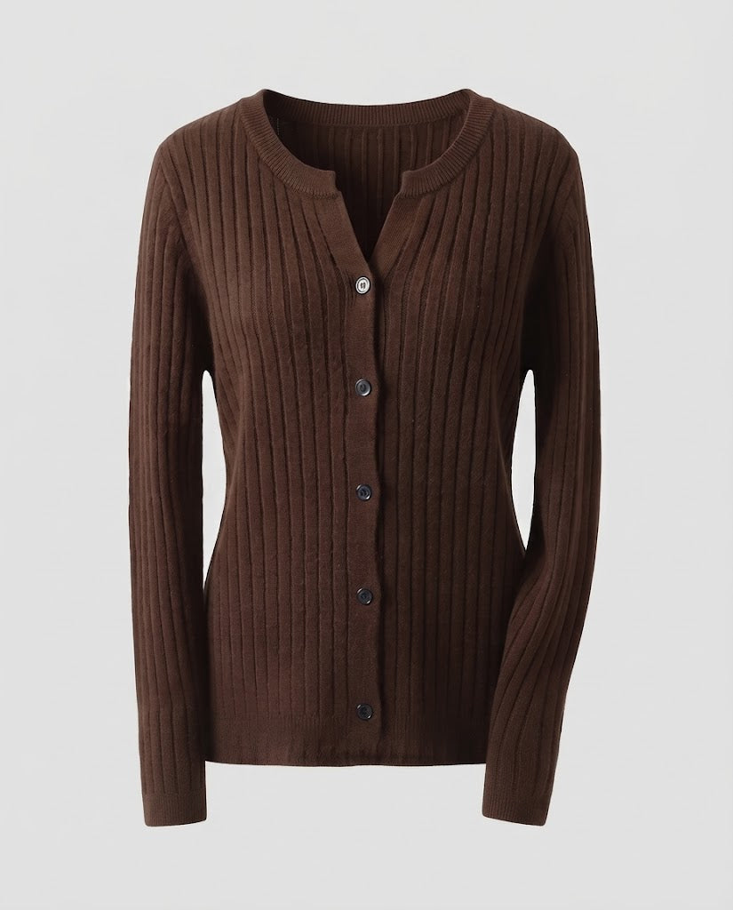 Damen Gestrickter Rippen-Cardigan mit dezentem V-Ausschnitt und Knopfleiste Shop Nory