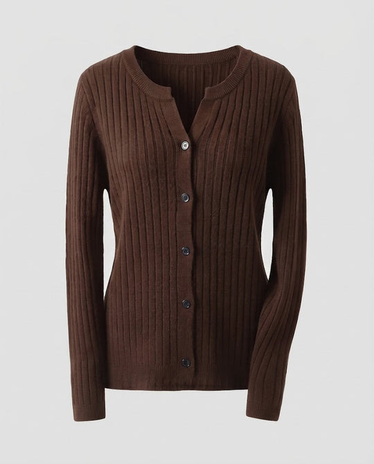 Damen Gestrickter Rippen-Cardigan mit dezentem V-Ausschnitt und Knopfleiste Shop Nory