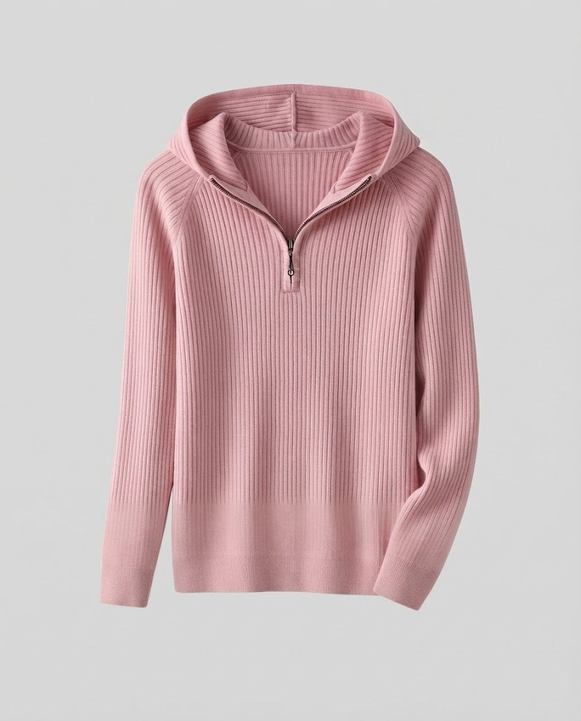 Damen Kaschmir-Optik Feinstrick-Pullover mit halbem Reißverschluss und feiner Rippenstruktur Shop Nory