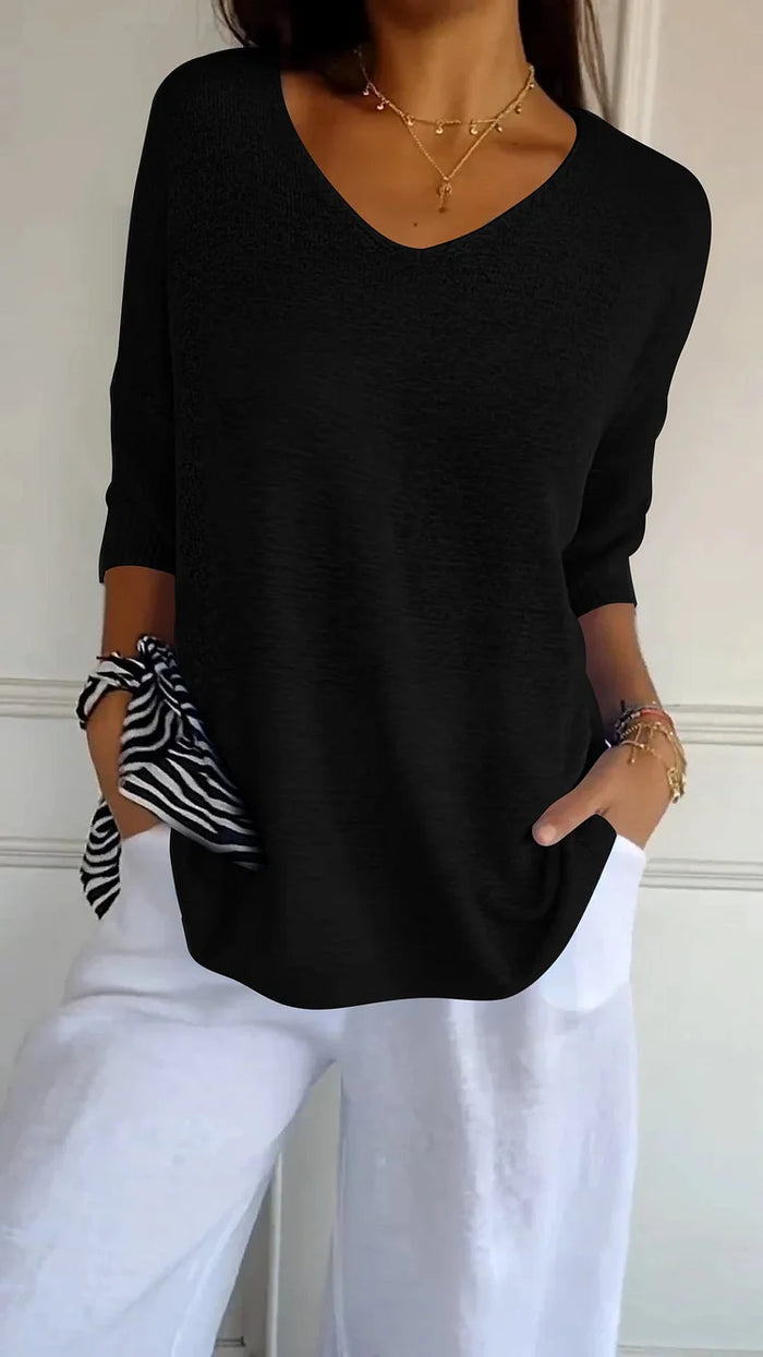 Bequemes Damen Stricktop mit V-Ausschnitt