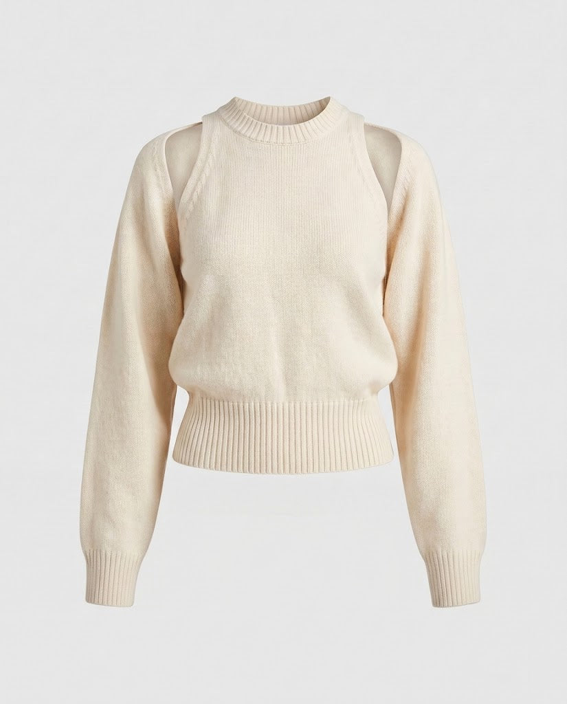 Damen Feinstrick-Pullover mit Cut-Out-Schulterdetail und tailliertem Rippbund Shop Nory