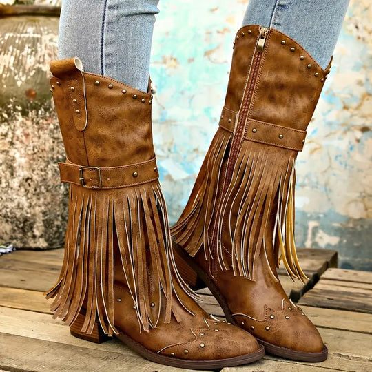 Quasten Bedeckte Damenstiefel mit Blockabsatz