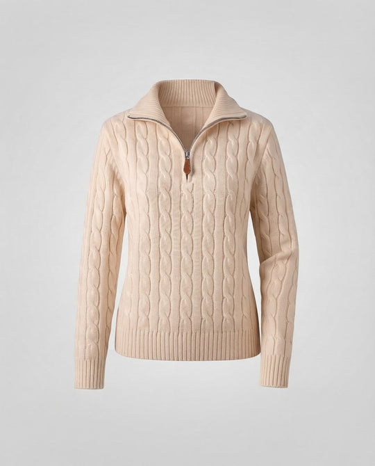 Damen Kabelstrick-Pullover mit halbem Reißverschluss und Stehkragen Shop Nory