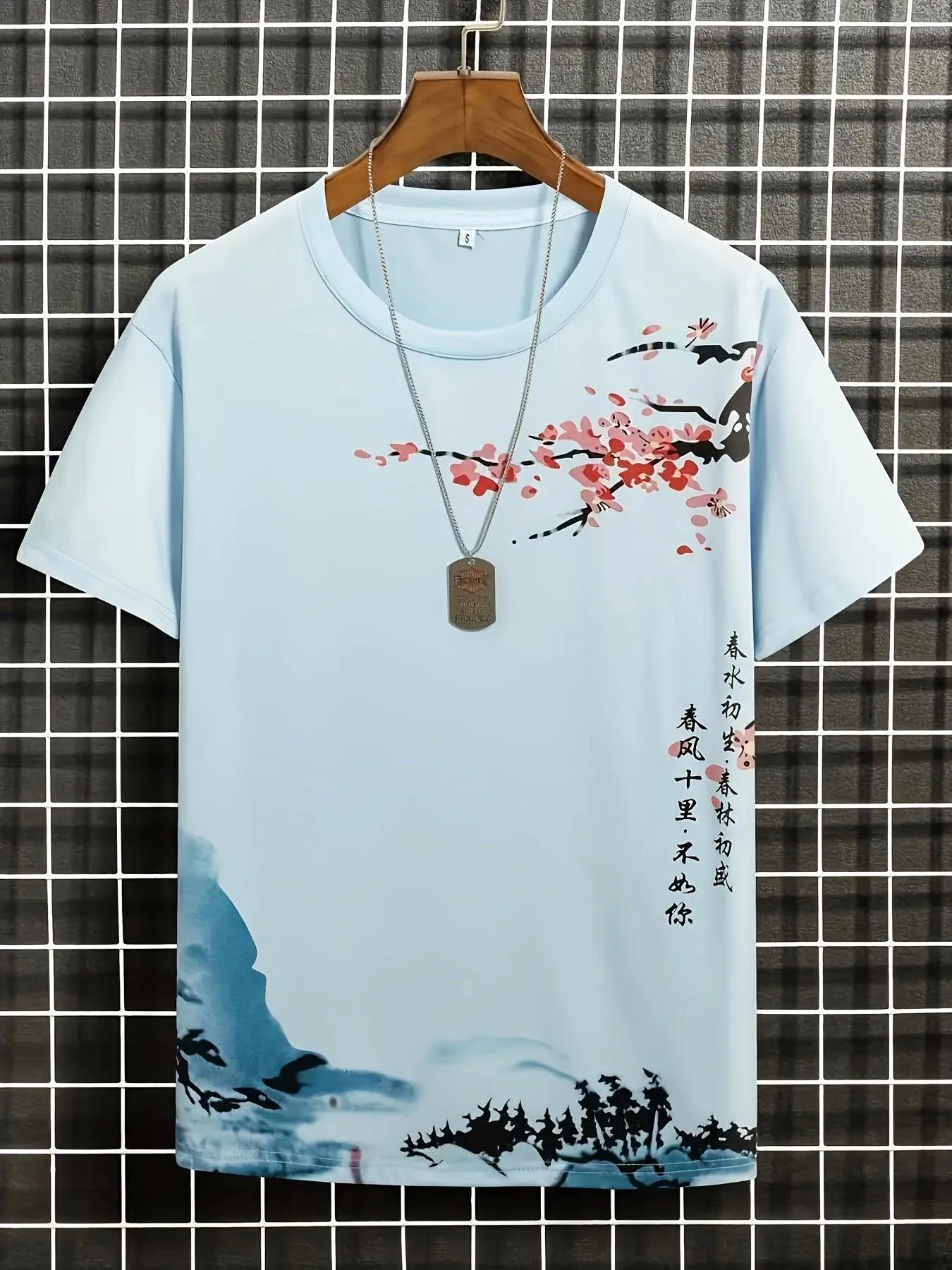 Shopnory | Herren T-Shirt Blumen und Wellen Design