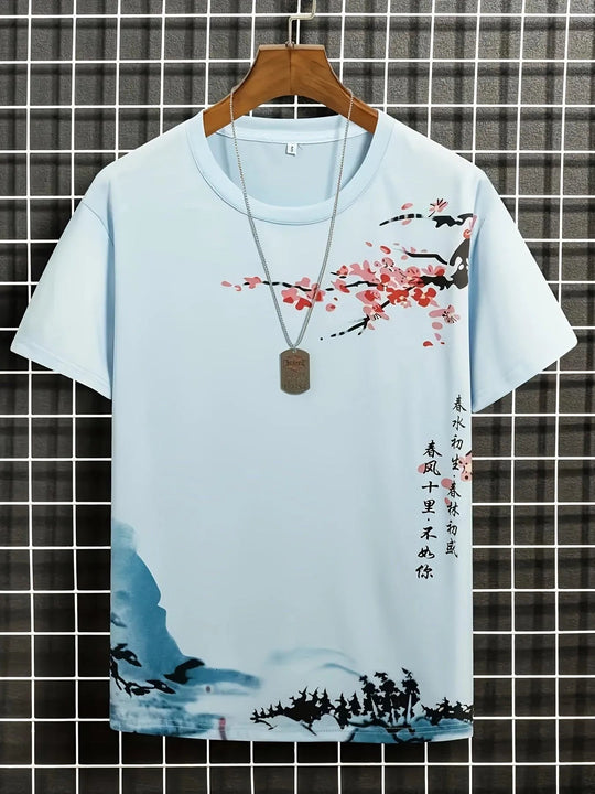 Shopnory | Herren T-Shirt Blumen und Wellen Design
