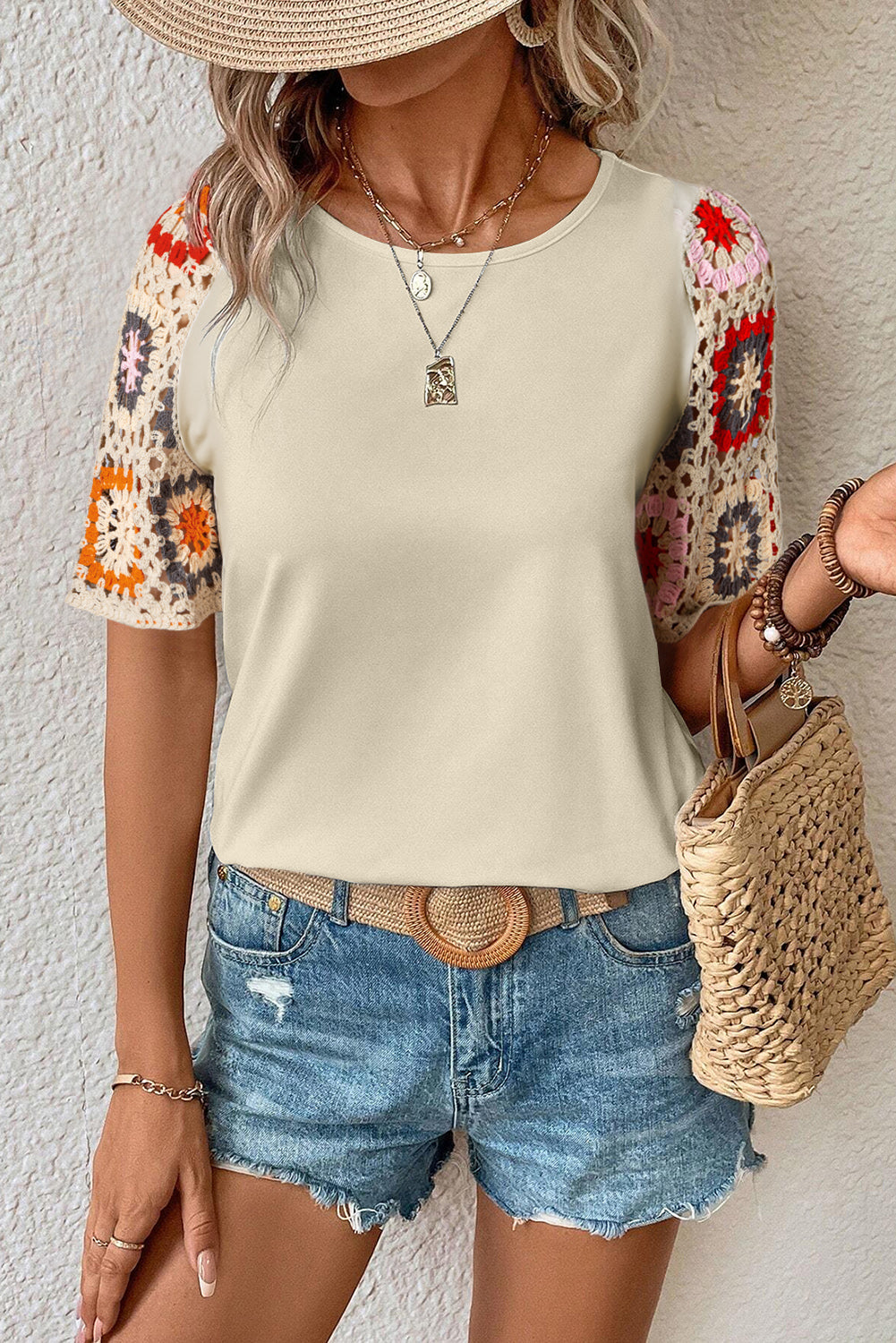 Florales Häkel-T-Shirt für Damen Leicht & Luftig