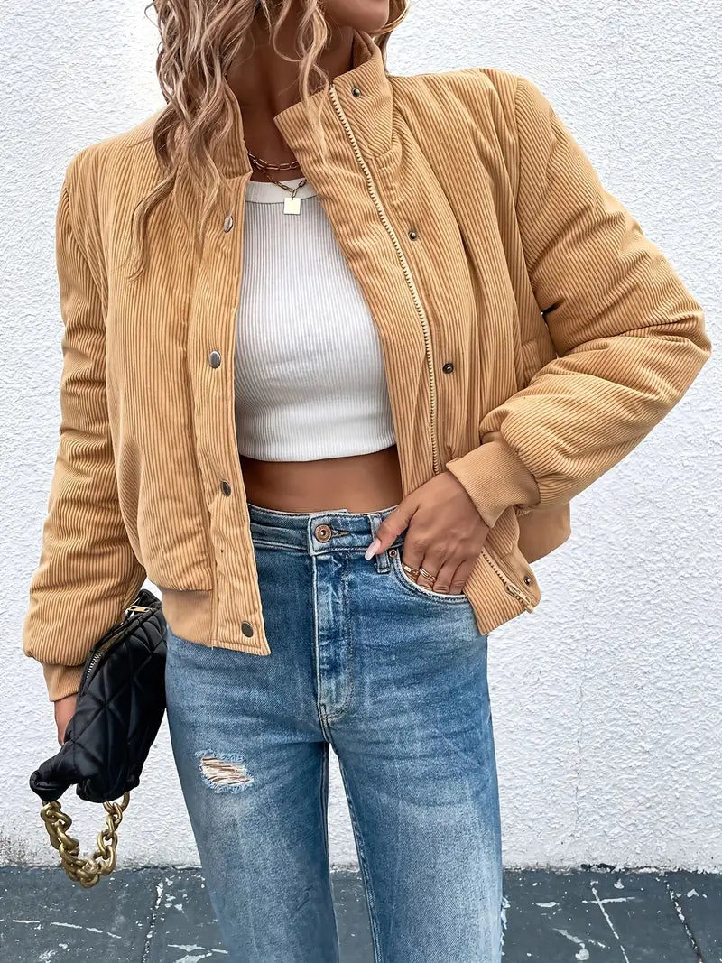 Shopnory | Cordjacke mit Reißverschluss und Knopfverschluss
