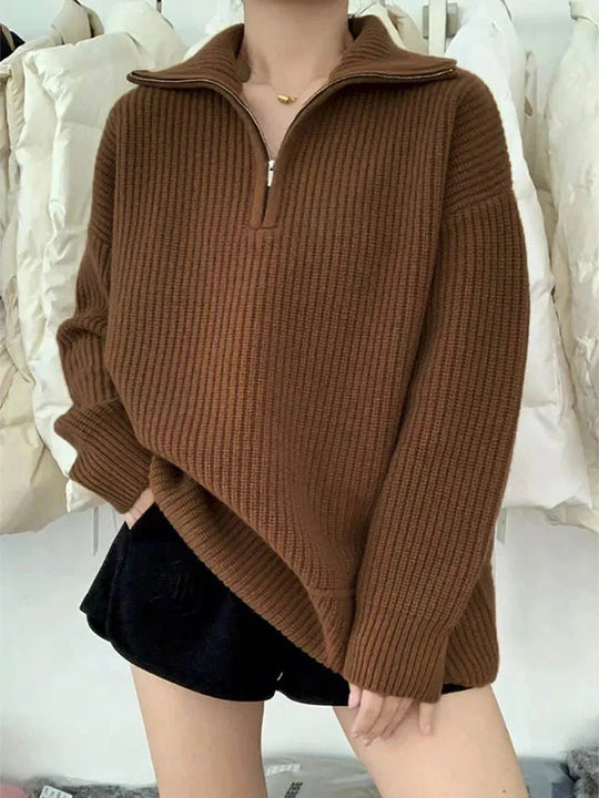 dicker Strickpullover mit Reißverschlusskragen für herbstliche Schichten