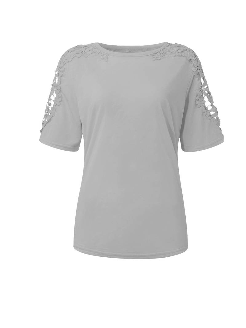Unifarbenes Rundhals-T-Shirt Mit Spitze Naht