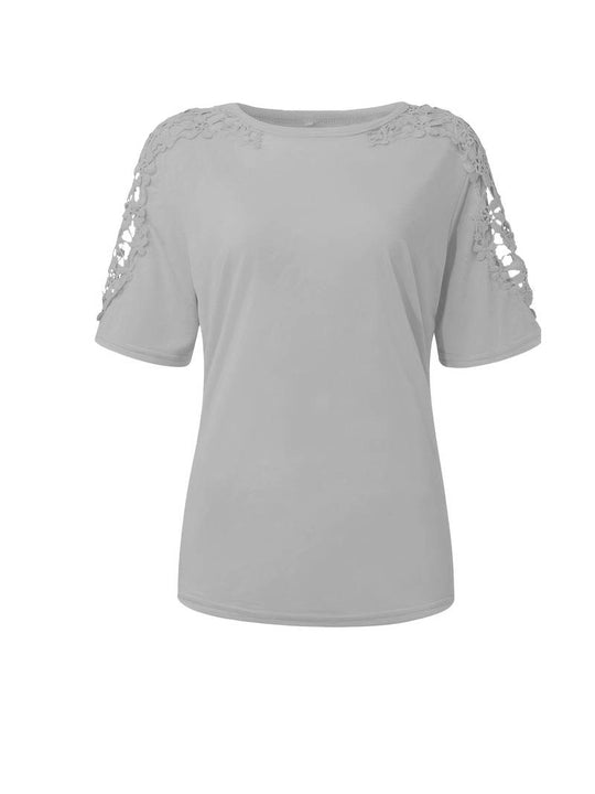 Unifarbenes Rundhals-T-Shirt Mit Spitze Naht