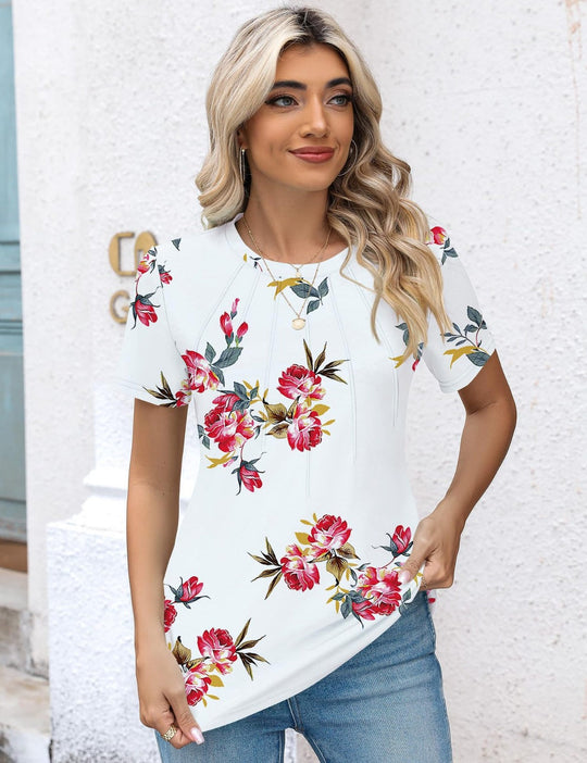 Plissee-T-Shirt mit Rundhalsausschnitt