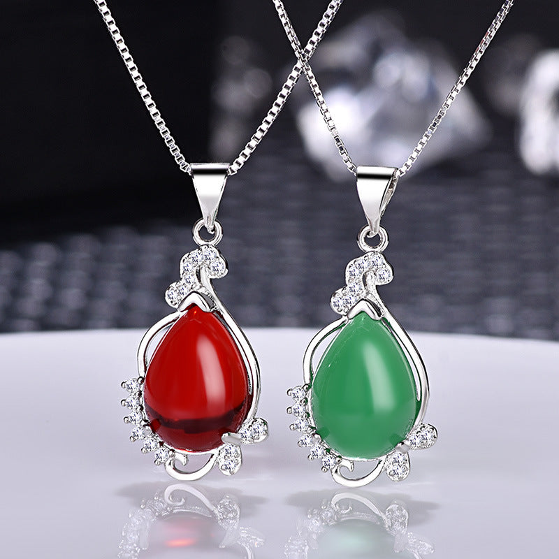 Damen exquisite Halskette mit rotem Edelstein und funkelnden Zirkonia Shop Nory