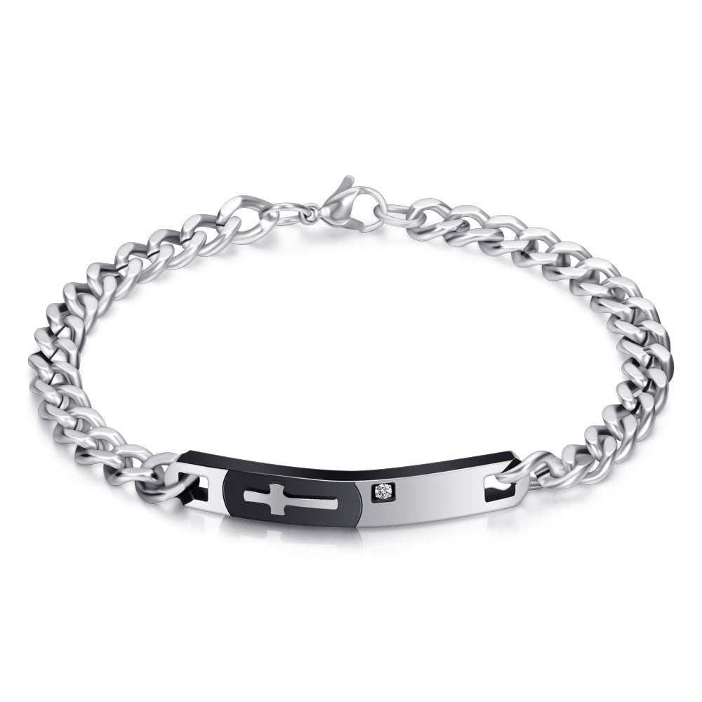 Damen modisches Edelstahlarmband mit gravierter Plakette und Zirkonia Shop Nory