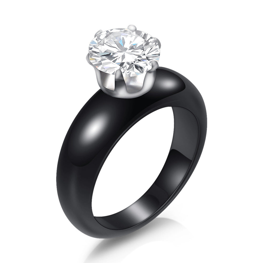 Damen Ring mit modernem schwarzen Design und elegantem funkelndem Kristall Shop Nory