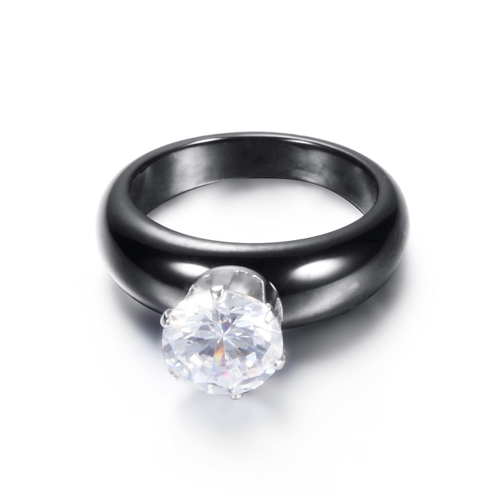 Damen Ring mit modernem schwarzen Design und elegantem funkelndem Kristall Shop Nory