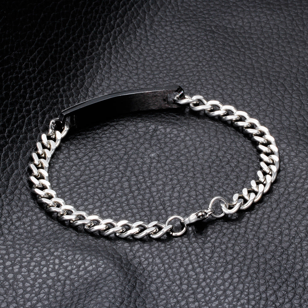 Damen modisches Edelstahlarmband mit gravierter Plakette und Zirkonia Shop Nory