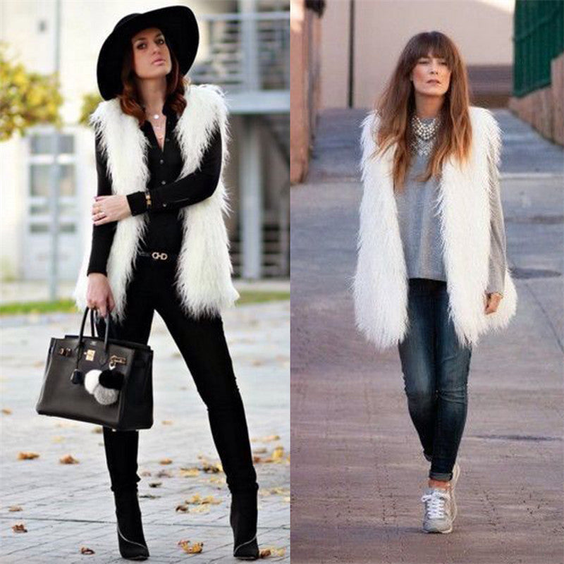 Damen Modische Kunstfell-Weste im trendigen Oversized-Schnitt