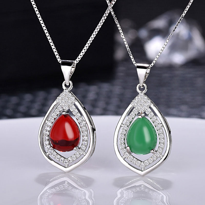 Damen Elegante Halskette mit rotem Edelstein und Zirkonia Shop Nory