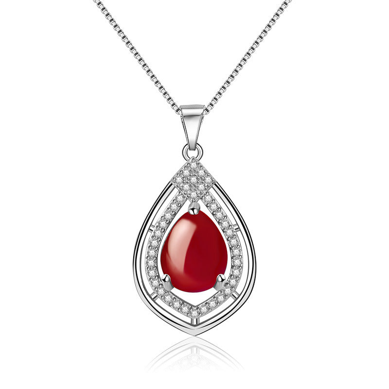 Damen Elegante Halskette mit rotem Edelstein und Zirkonia Shop Nory