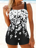 Hochtaillierter Tankini mit Blattdruck