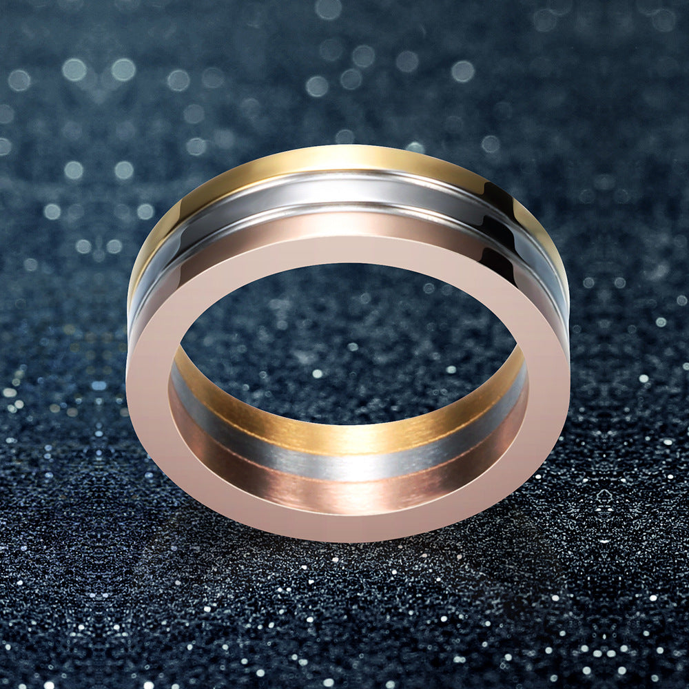 Damen Ring mit modernem dreifarbigen Edelstahl-Design Shop Nory