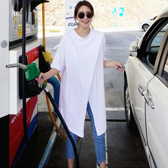 Damen Oversize-Longshirt mit zentraler Frontöffnung, verlängertem Saum und Rundhalsausschnitt Shop Nory