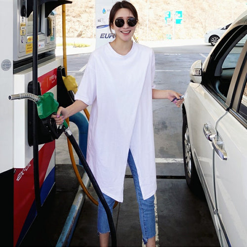 Damen Oversize-Longshirt mit zentraler Frontöffnung, verlängertem Saum und Rundhalsausschnitt Shop Nory