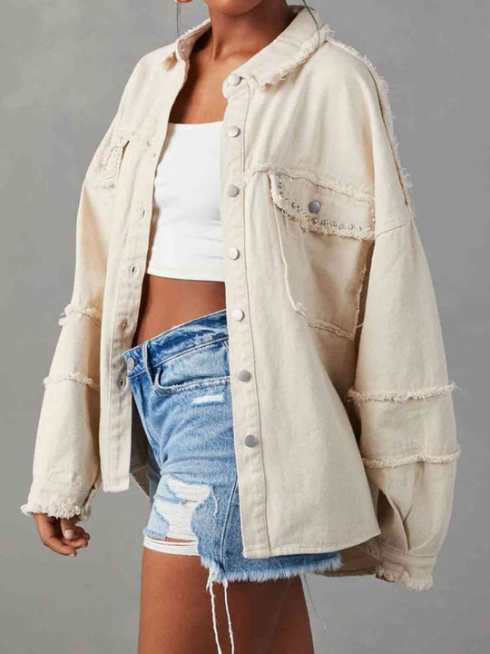 Shopnory | Button Down Raw Hem Denim Jacke