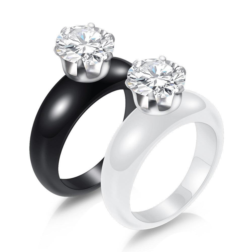 Damen Ring mit modernem schwarzen Design und elegantem funkelndem Kristall Shop Nory